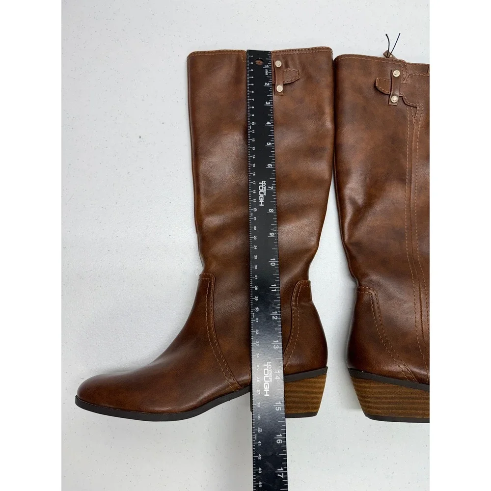 Dr Scholls Brilliance Boots Women 6M Brown Knee High Riding Side Zip Block Heel